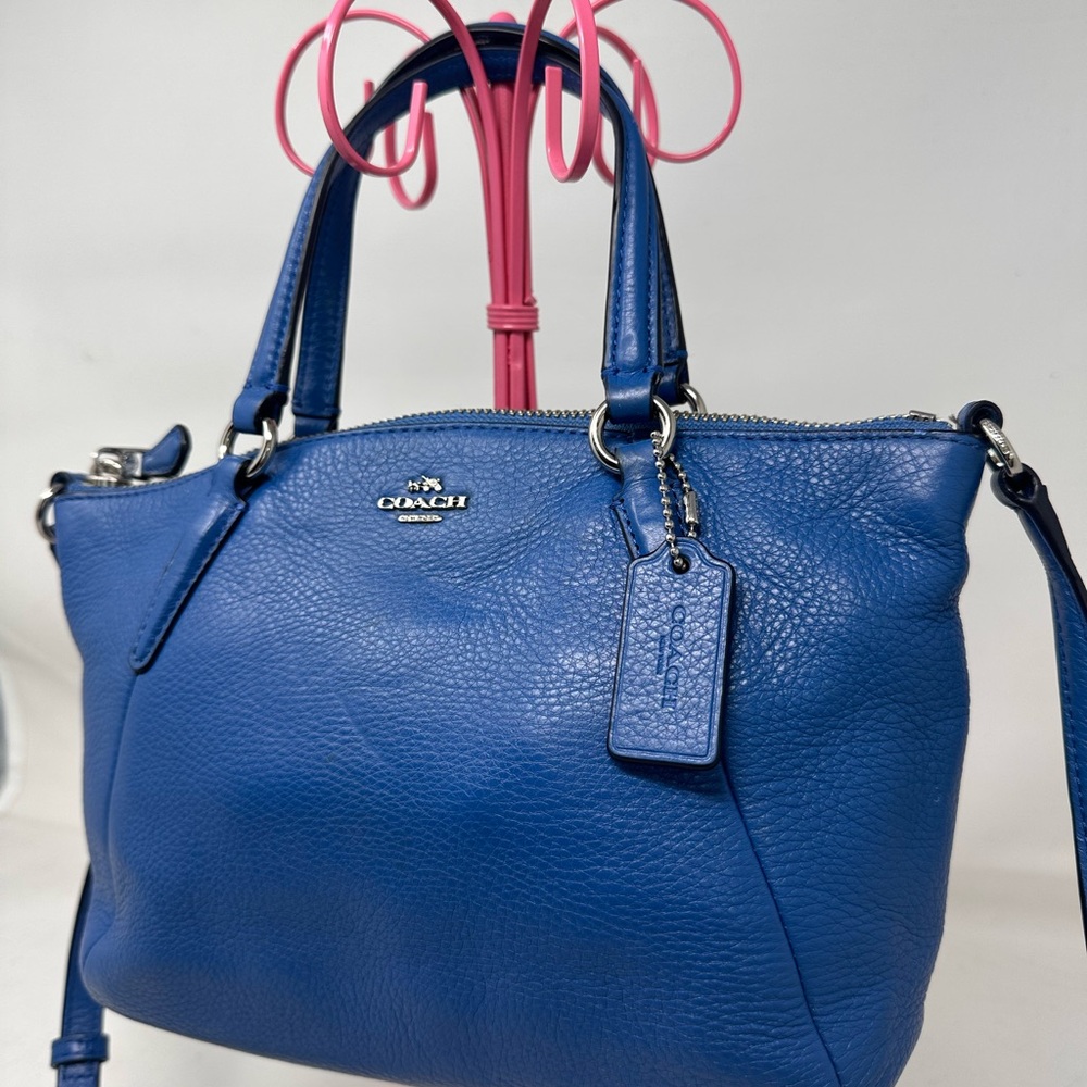COACH Mini KELSEY Satchel Crossbody Bag Blue Pebble Leather